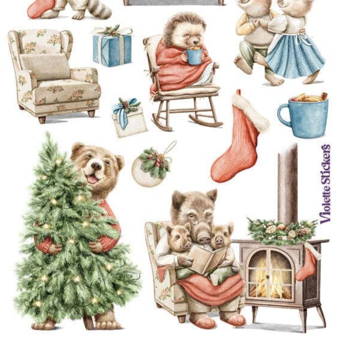 Christmas Cottage Animals Stickers - Cottagecore Holiday Sticker Sheet