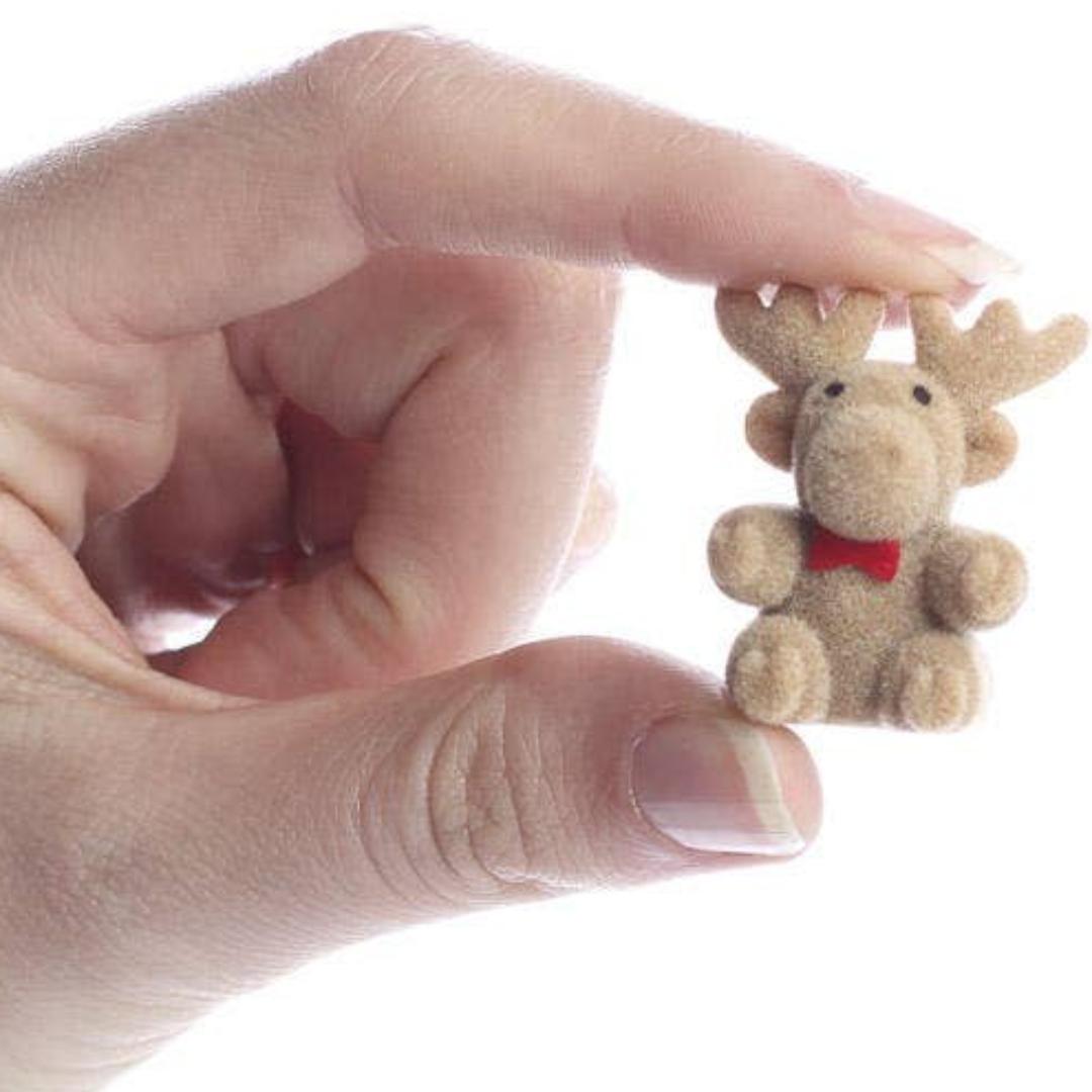 Miniature Flocked Reindeer Figure - Small Moose Figurines - Christmas & Winter Crafts