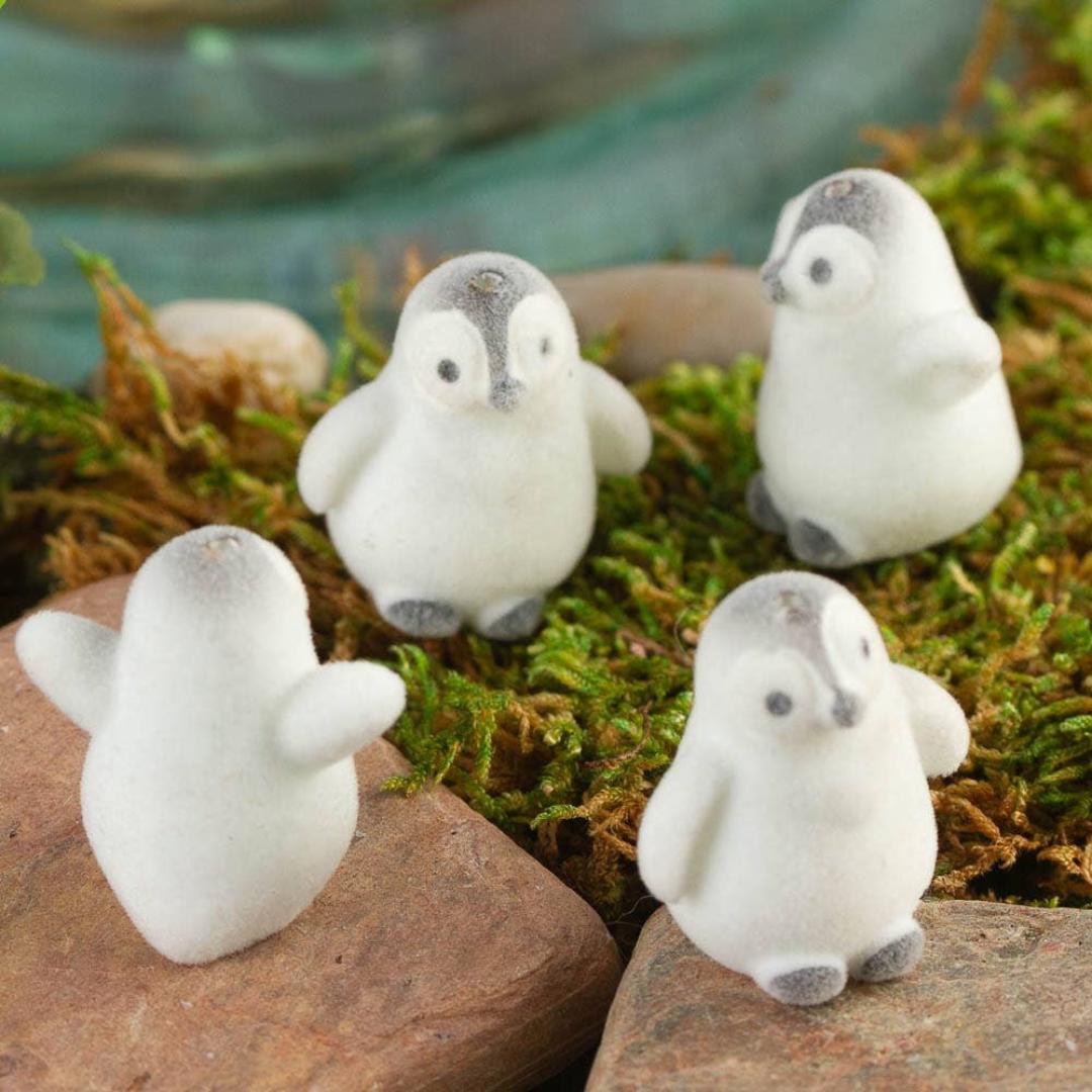 Miniature Flocked Penguin Figure - Small Winter Figurines - Christmas Crafts