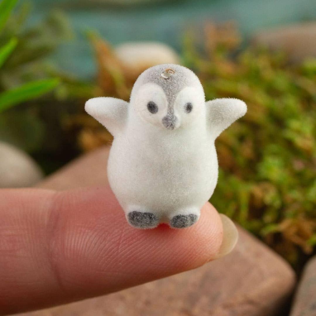 Miniature Flocked Penguin Figure - Small Winter Figurines - Christmas Crafts
