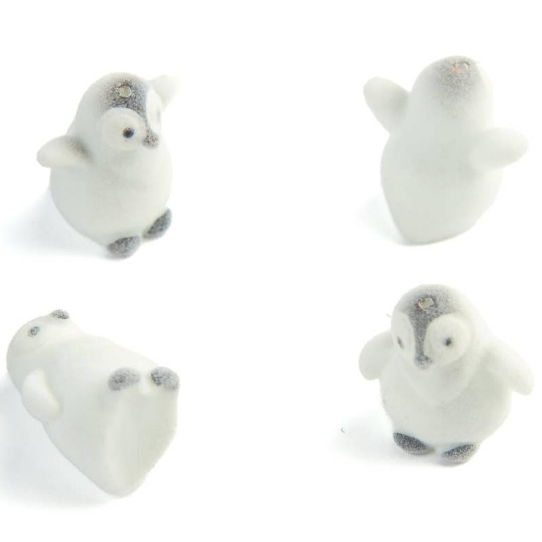 Miniature Flocked Penguin Figure - Small Winter Figurines - Christmas Crafts