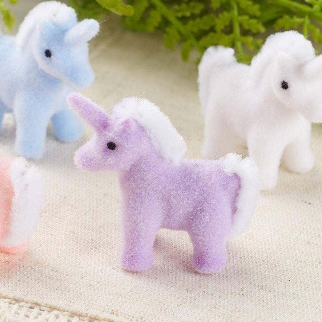 Miniature Flocked Unicorn Figurine - Mini Unicorn Figurines - Crafts, Dioramas, & Displays