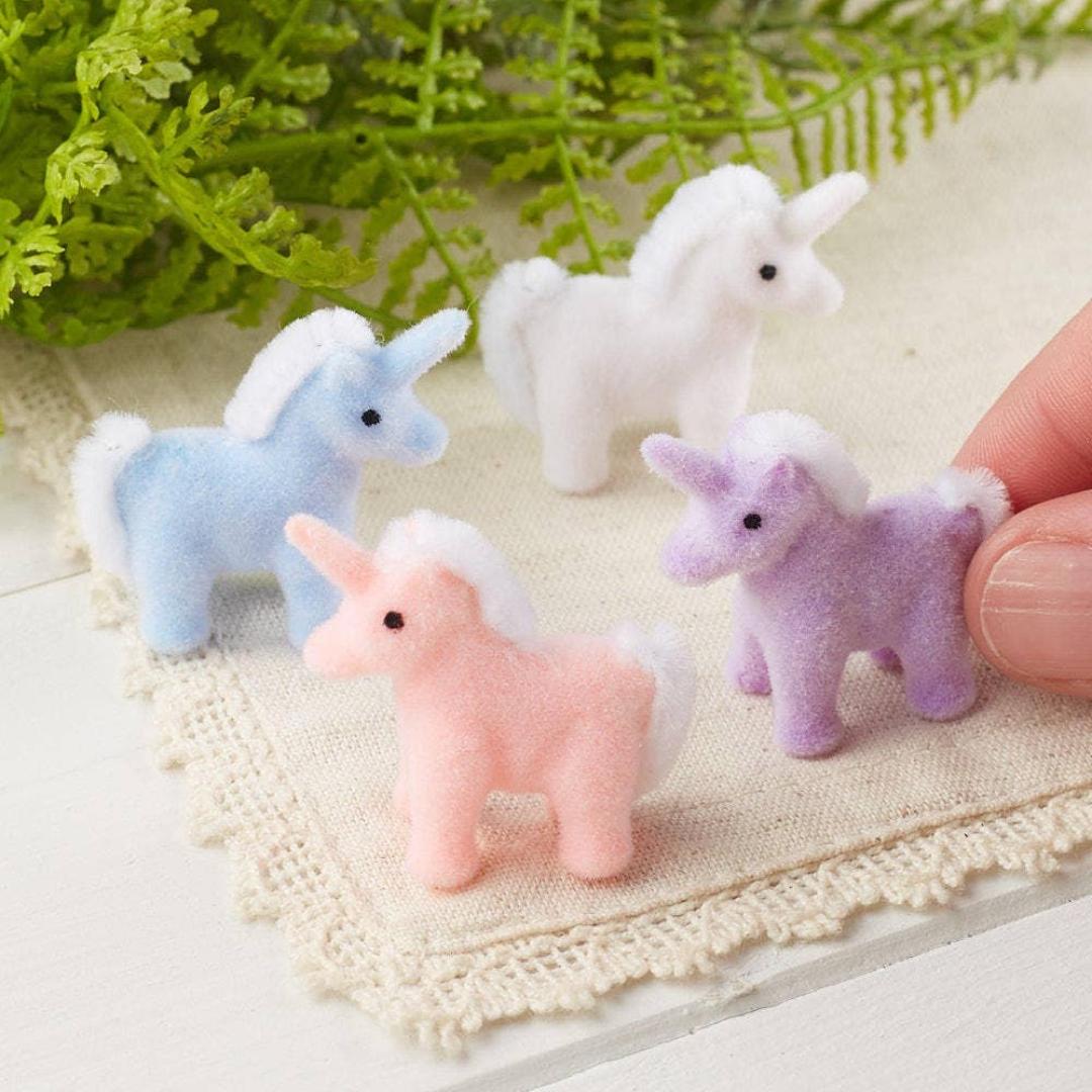Miniature Flocked Unicorn Figurine - Mini Unicorn Figurines - Crafts, Dioramas, & Displays