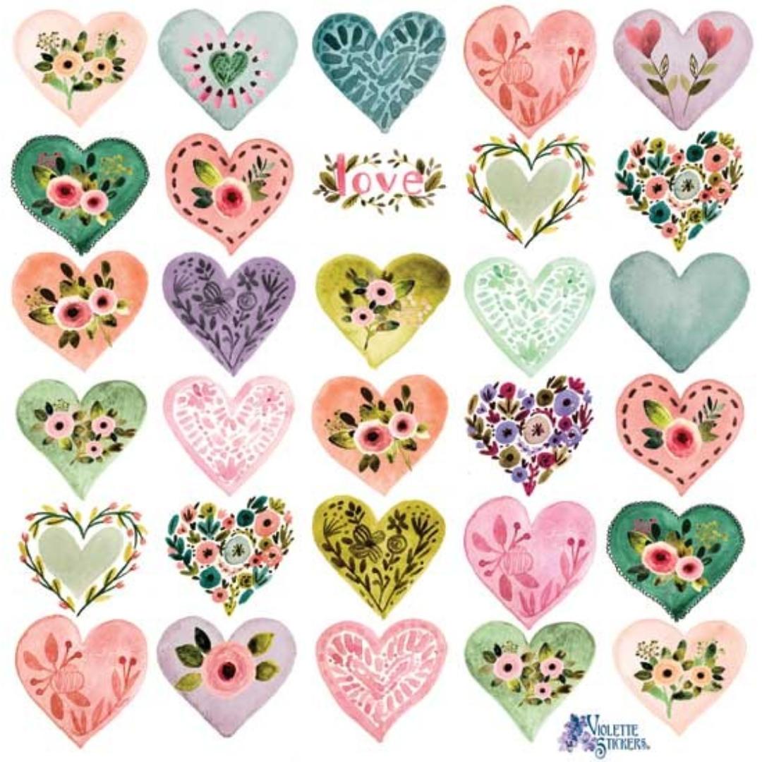 Country Heart Stickers - Flower Hearts Sticker Sheets
