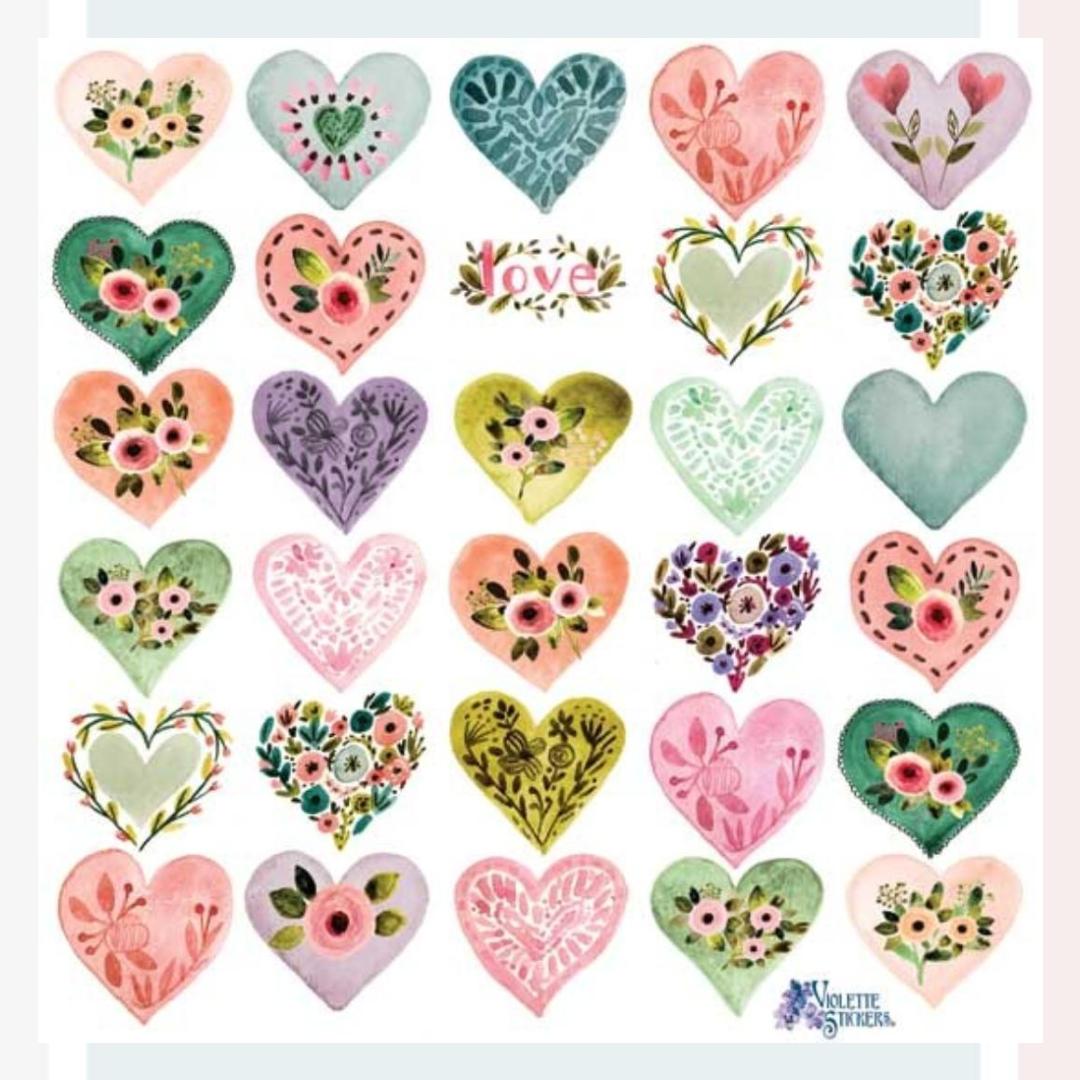 Country Heart Stickers - Flower Hearts Sticker Sheets