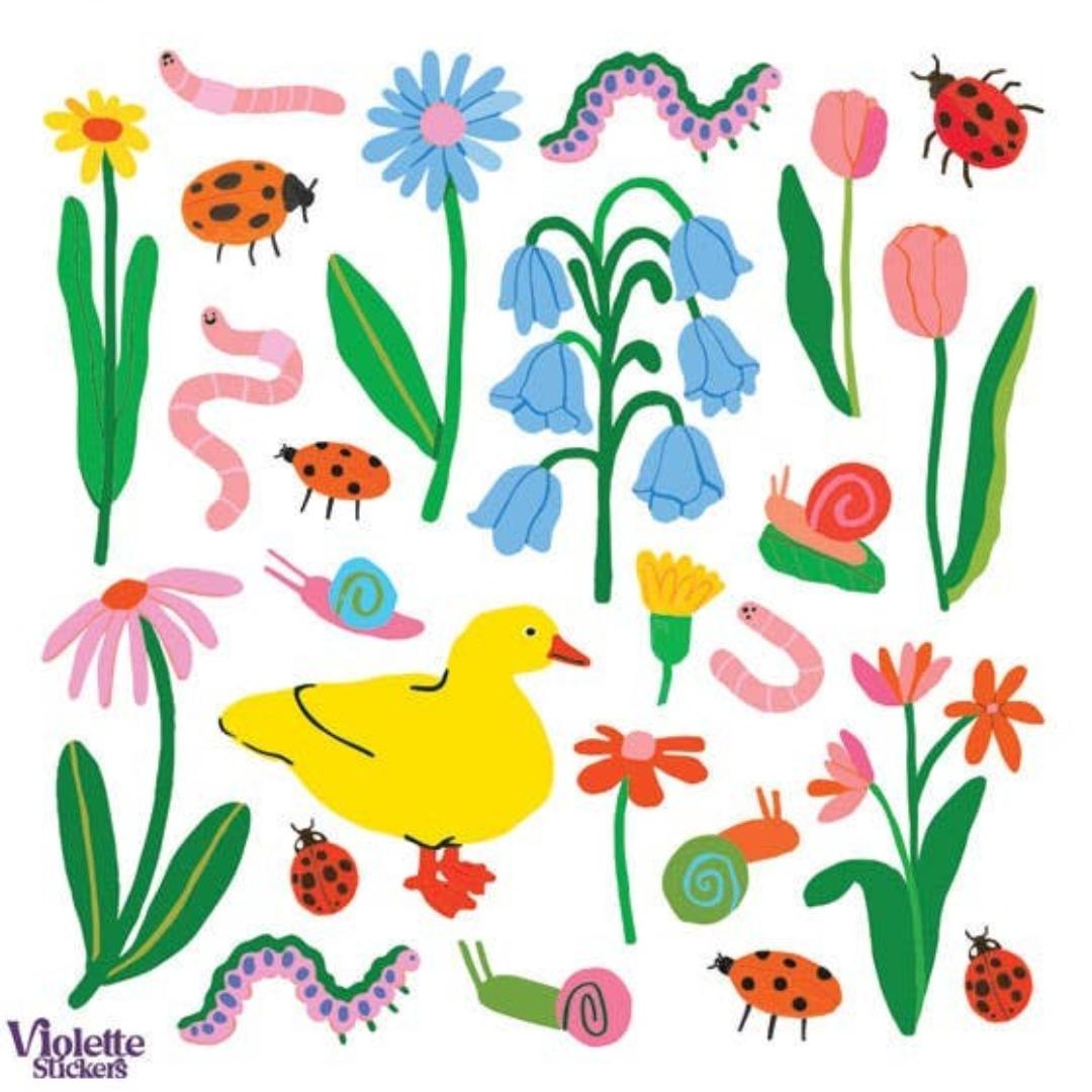 Springtime Garden Stickers - Spring Insect, Nature, & Garden Sticker Sheet