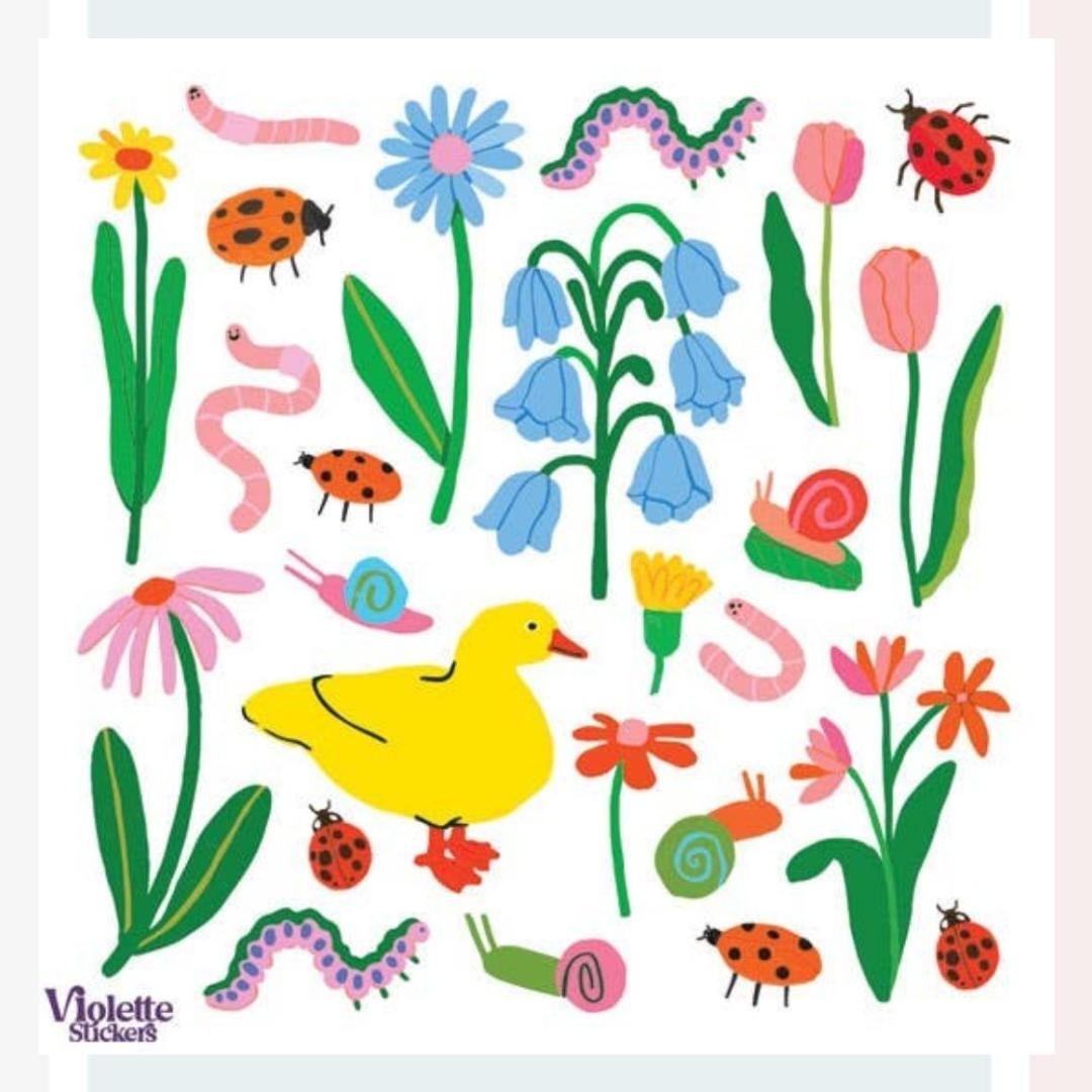 Springtime Garden Stickers - Spring Insect, Nature, & Garden Sticker Sheet