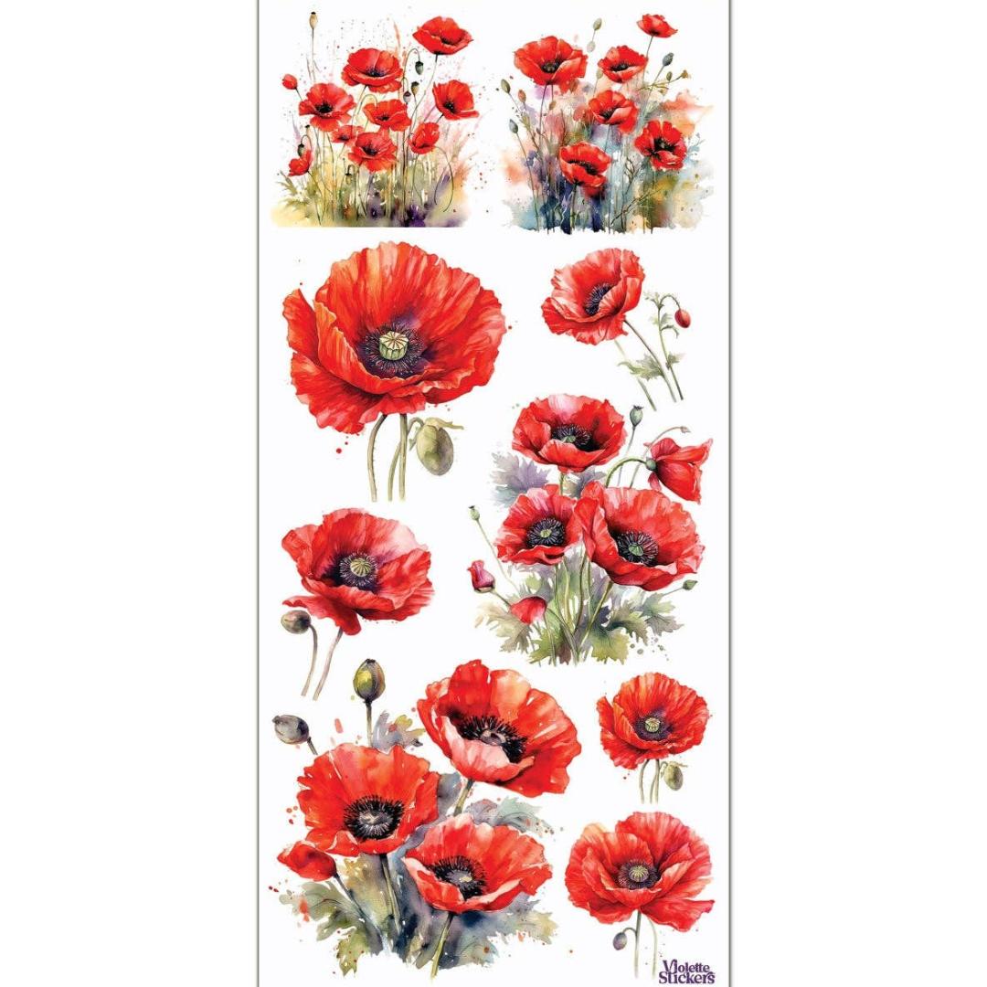 Poppy Stickers - Red Flowers Sticker Sheet