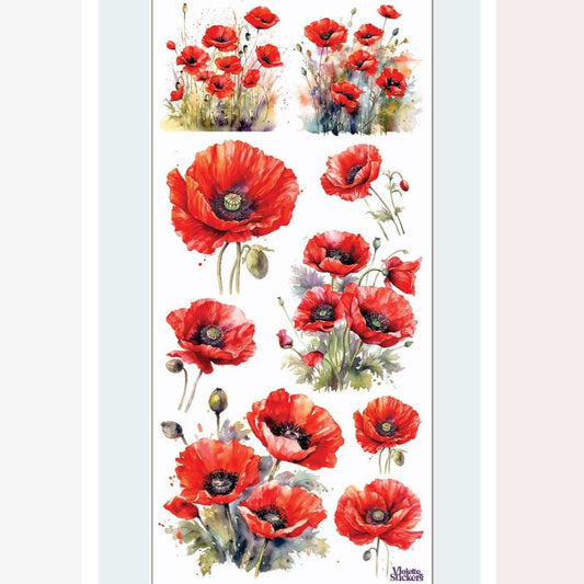 Poppy Stickers - Red Flowers Sticker Sheet