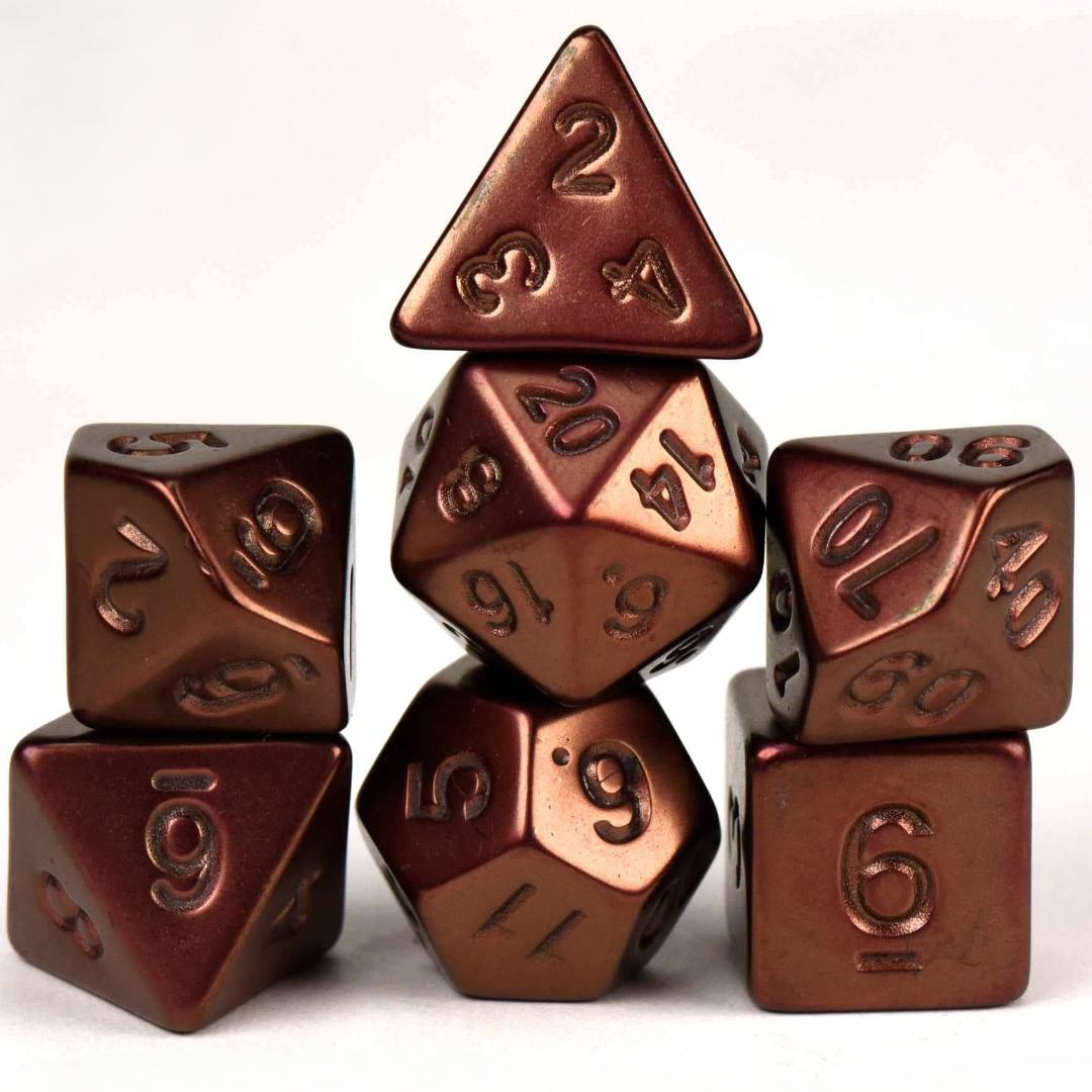 Dice Set - Bronze Plated - 7 Acrylic Dice - Fantasy RPG Tabletop Gaming