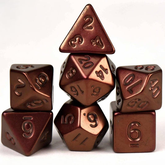 Dice Set - Bronze Plated - 7 Acrylic Dice - Fantasy RPG Tabletop Gaming