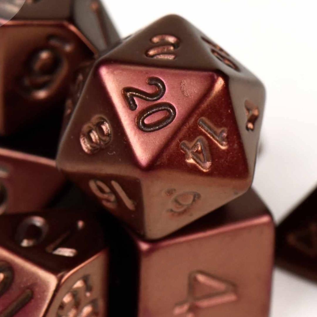 Dice Set - Bronze Plated - 7 Acrylic Dice - Fantasy RPG Tabletop Gaming