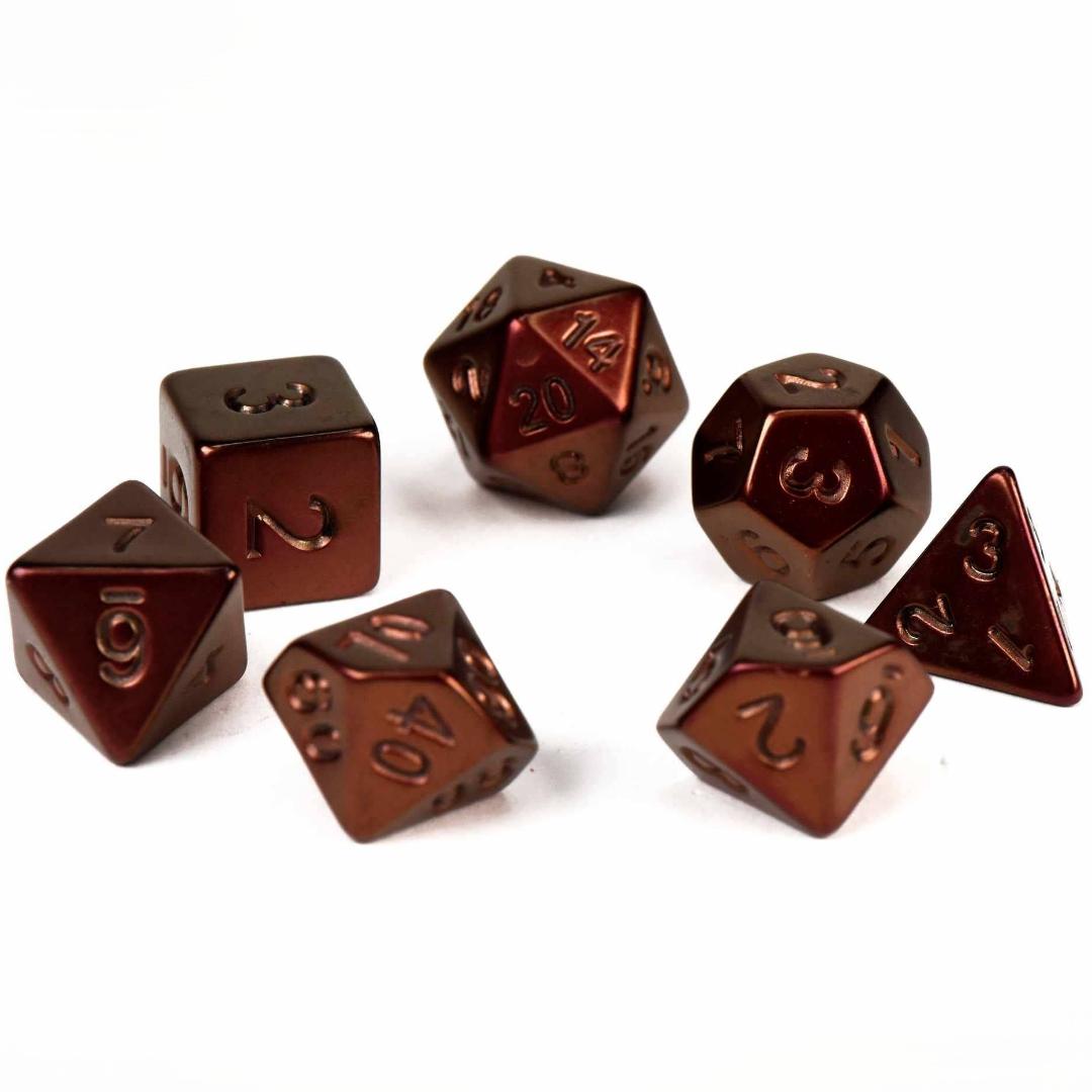 Dice Set - Bronze Plated - 7 Acrylic Dice - Fantasy RPG Tabletop Gaming