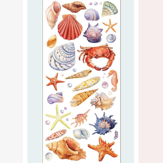 Sea Life Stickers - Seashells and Crabs Watercolor Sticker Sheet