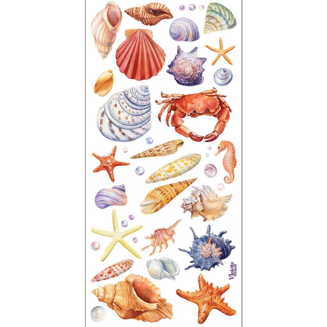 Sea Life Stickers - Seashells and Crabs Watercolor Sticker Sheet