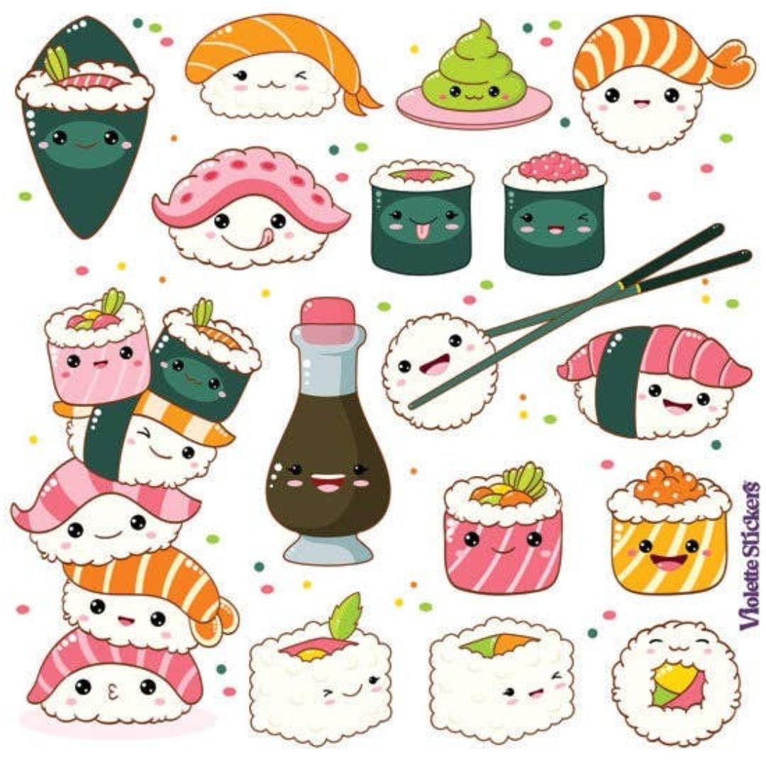 Happy Sushi Stickers - Cute Sashimi Food Sticker Sheets