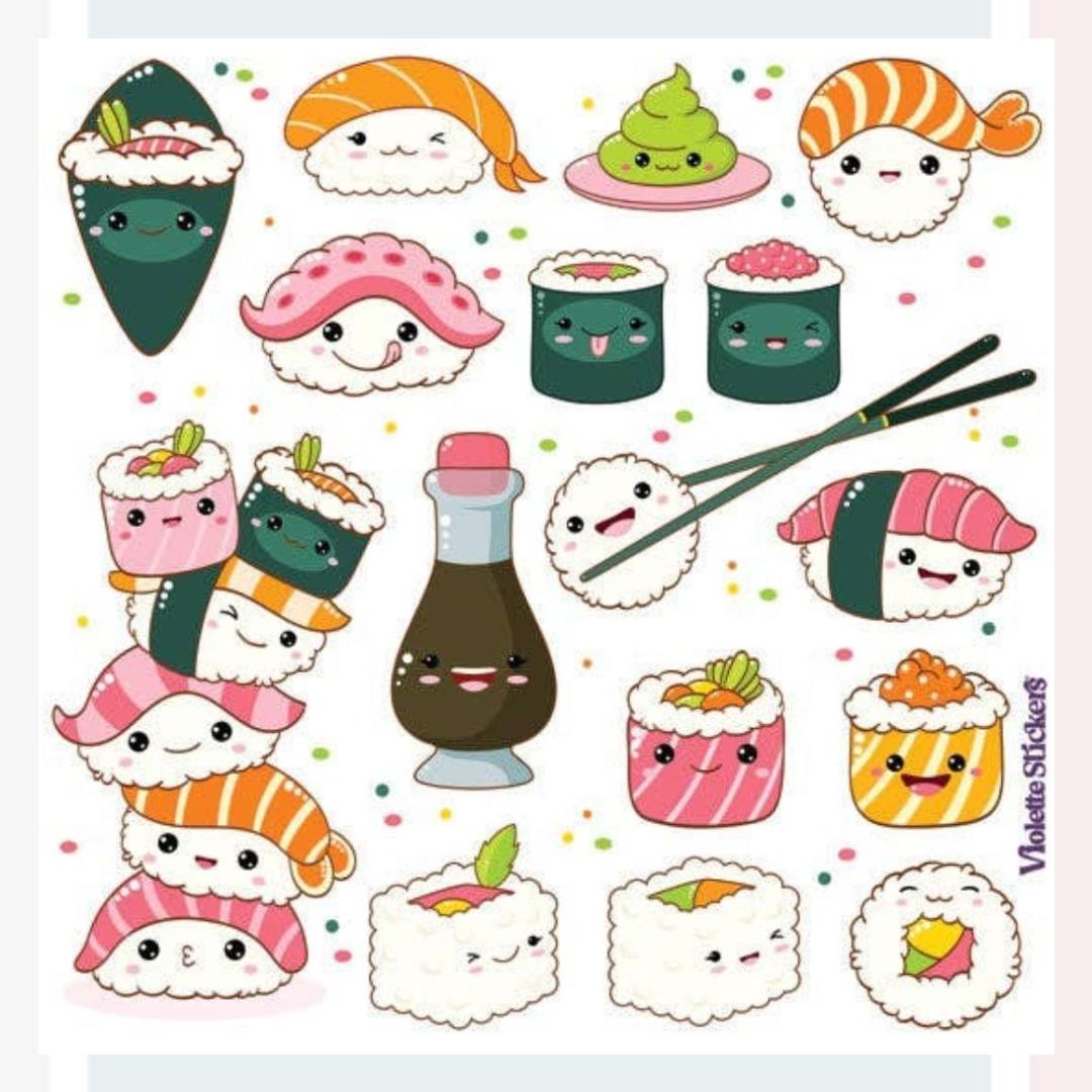 Happy Sushi Stickers - Cute Sashimi Food Sticker Sheets