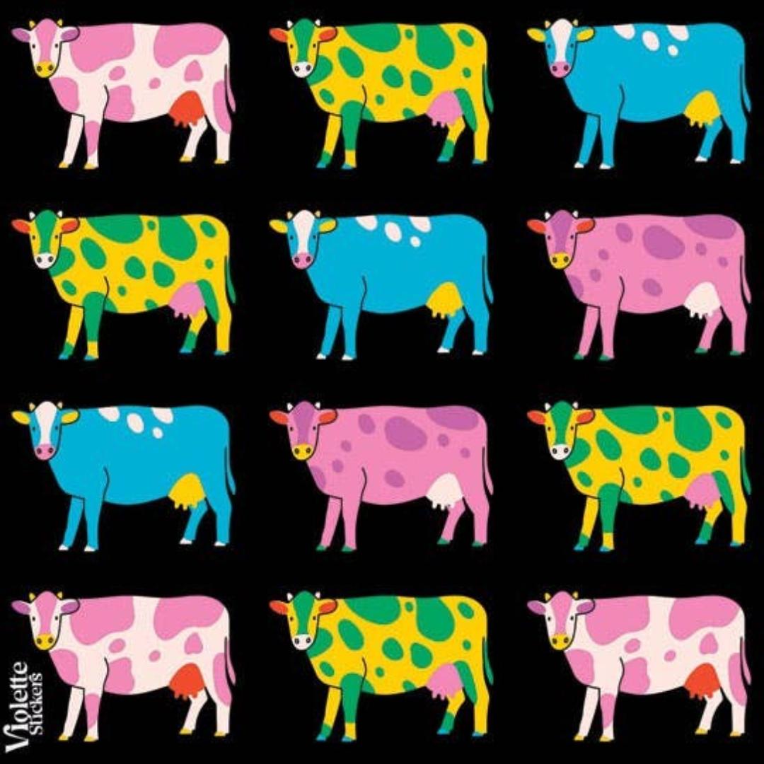 Space Cows Stickers - Neon Farm Animal Sticker Sheets