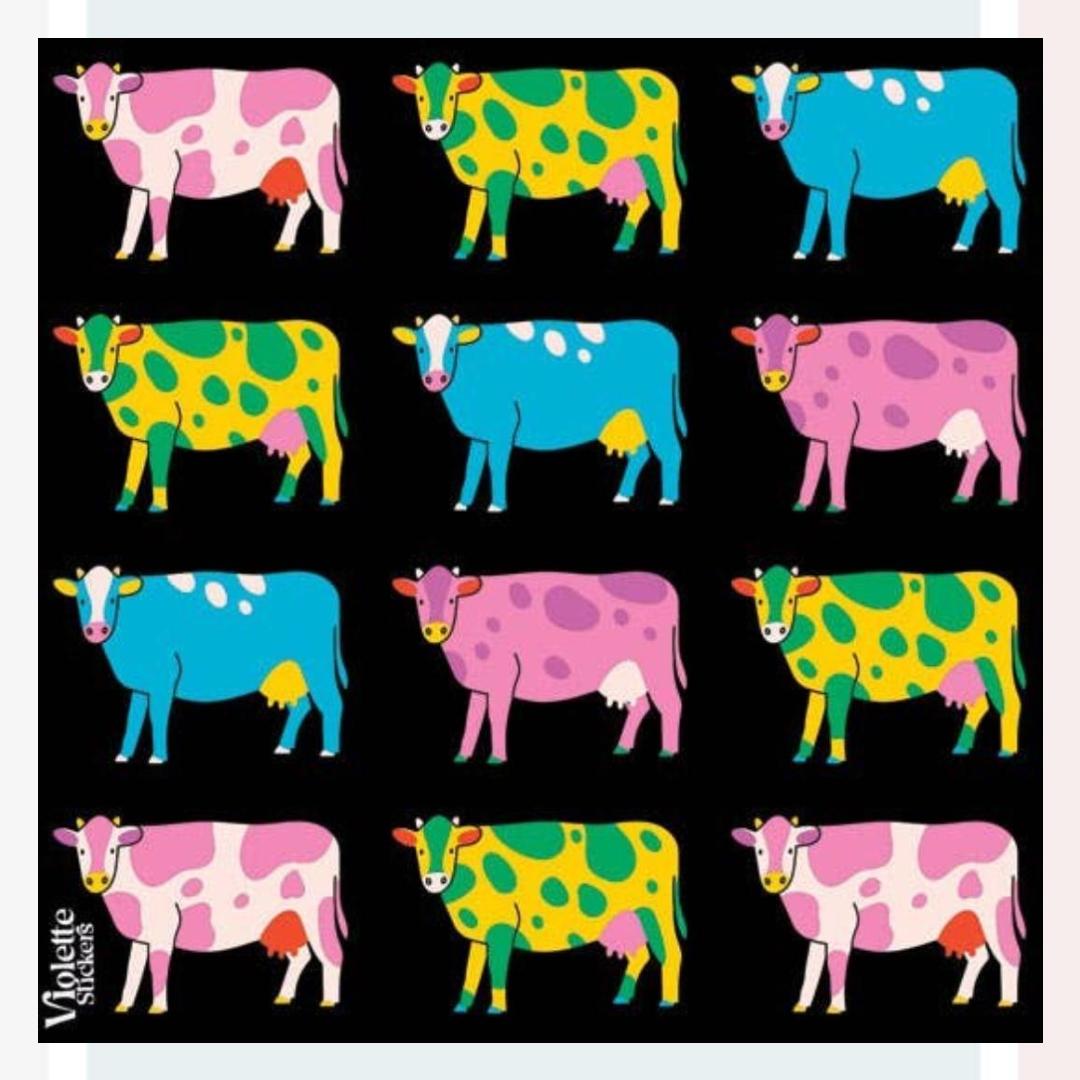 Space Cows Stickers - Neon Farm Animal Sticker Sheets