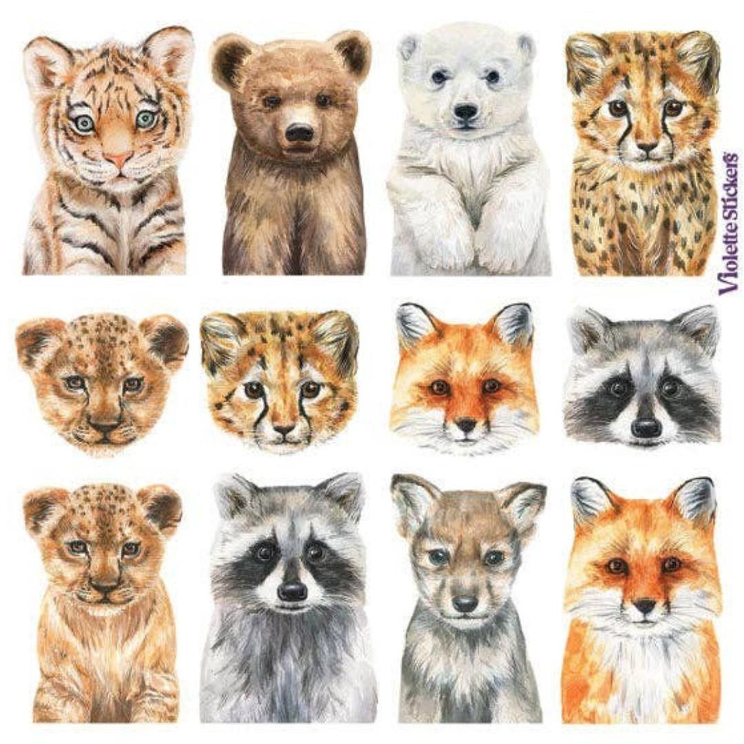 Pocket Animal Stickers - Baby Wild Animals Sticker Sheets