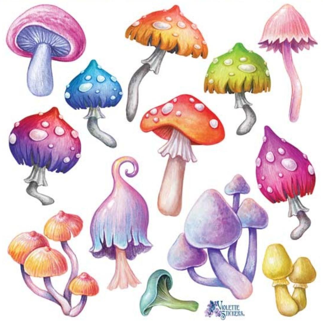 Electric Mushrooms Stickers - Colorful Neon Flora Sticker Sheets