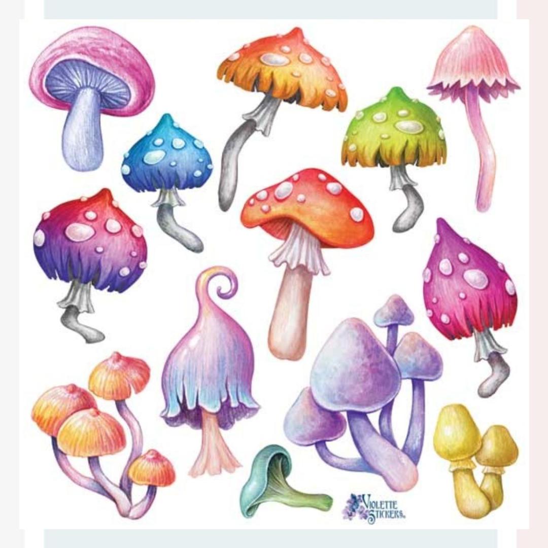 Electric Mushrooms Stickers - Colorful Neon Flora Sticker Sheets