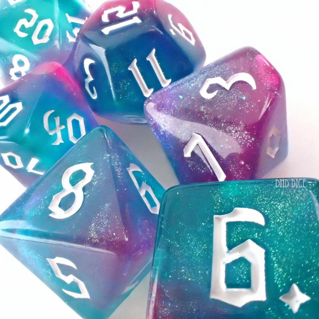 Dice Set - Tropical Pair O Dice - 7 Acrylic Dice - Dungeons and Dragons Tabletop Gaming