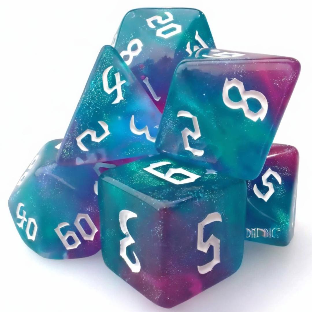 Dice Set - Tropical Pair O Dice - 7 Acrylic Dice - Dungeons and Dragons Tabletop Gaming
