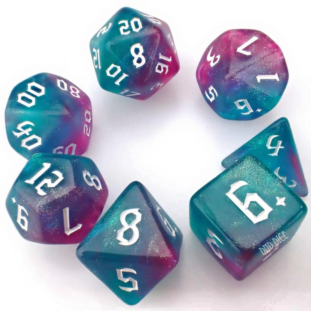 Dice Set - Tropical Pair O Dice - 7 Acrylic Dice - Dungeons and Dragons Tabletop Gaming