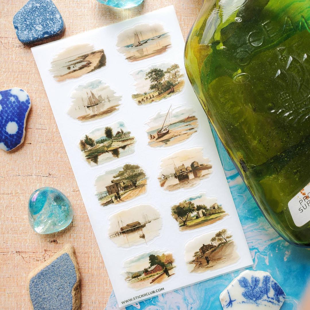 Beach Scene Stickers - Serene Seascapes Sticker Sheet