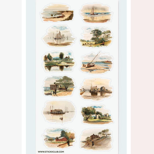 Beach Scene Stickers - Serene Seascapes Sticker Sheet