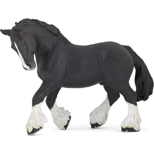 Black Shire Horse Figurine - Hand Painted Farm Animal Toy Figure - Papo 51517
