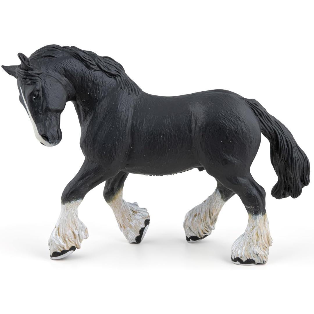 Black Shire Horse Figurine - Hand Painted Farm Animal Toy Figure - Papo 51517