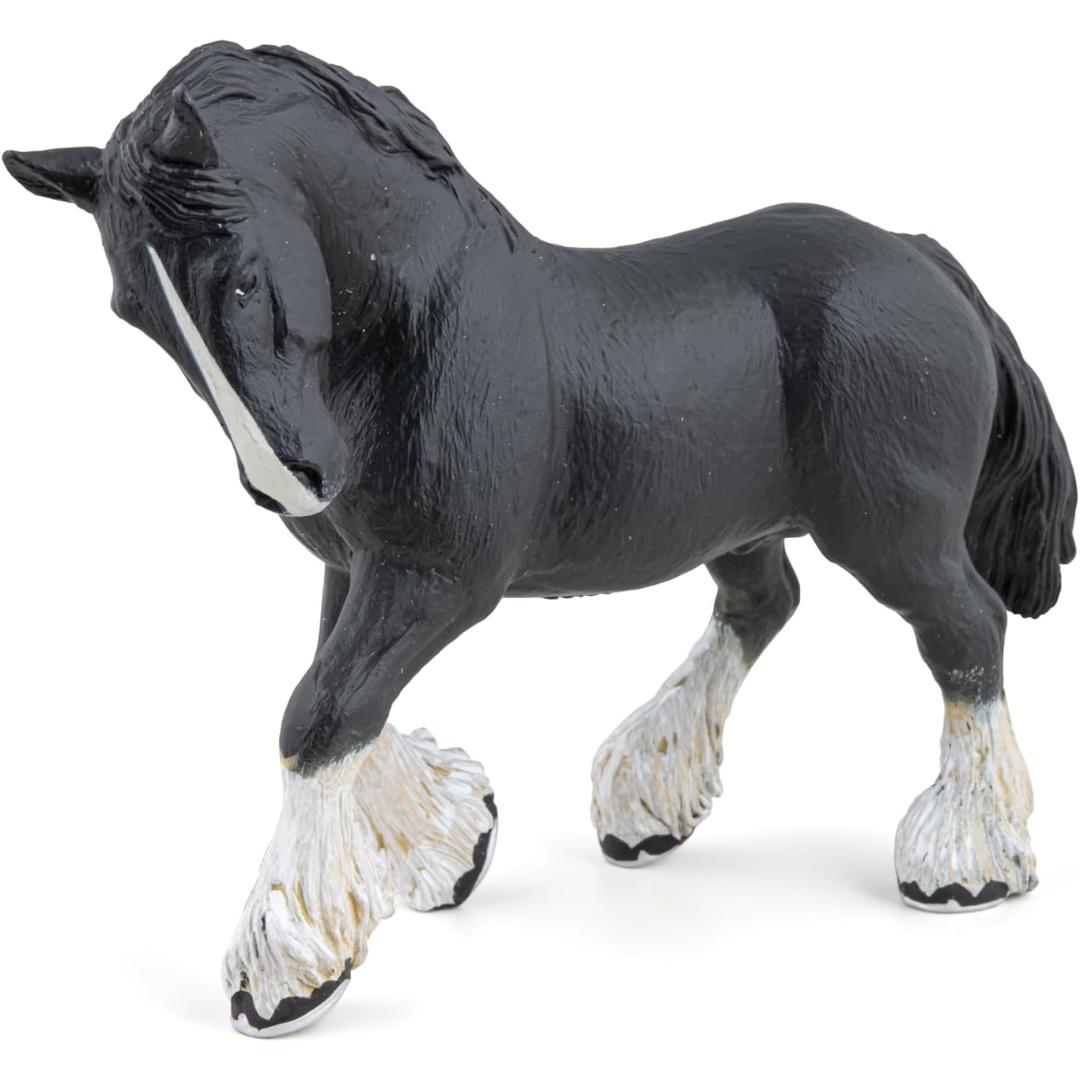 Black Shire Horse Figurine - Hand Painted Farm Animal Toy Figure - Papo 51517