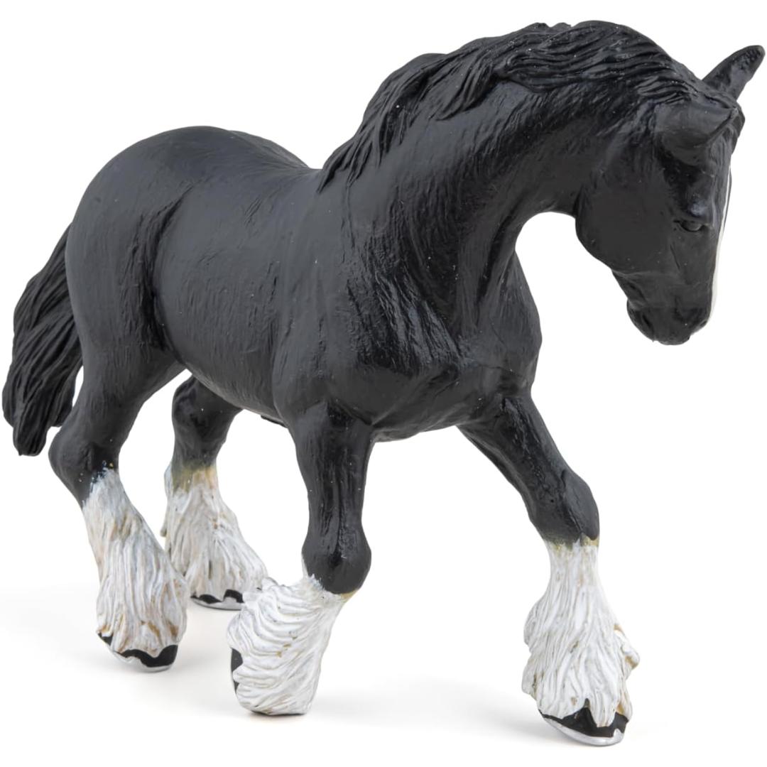 Black Shire Horse Figurine - Hand Painted Farm Animal Toy Figure - Papo 51517