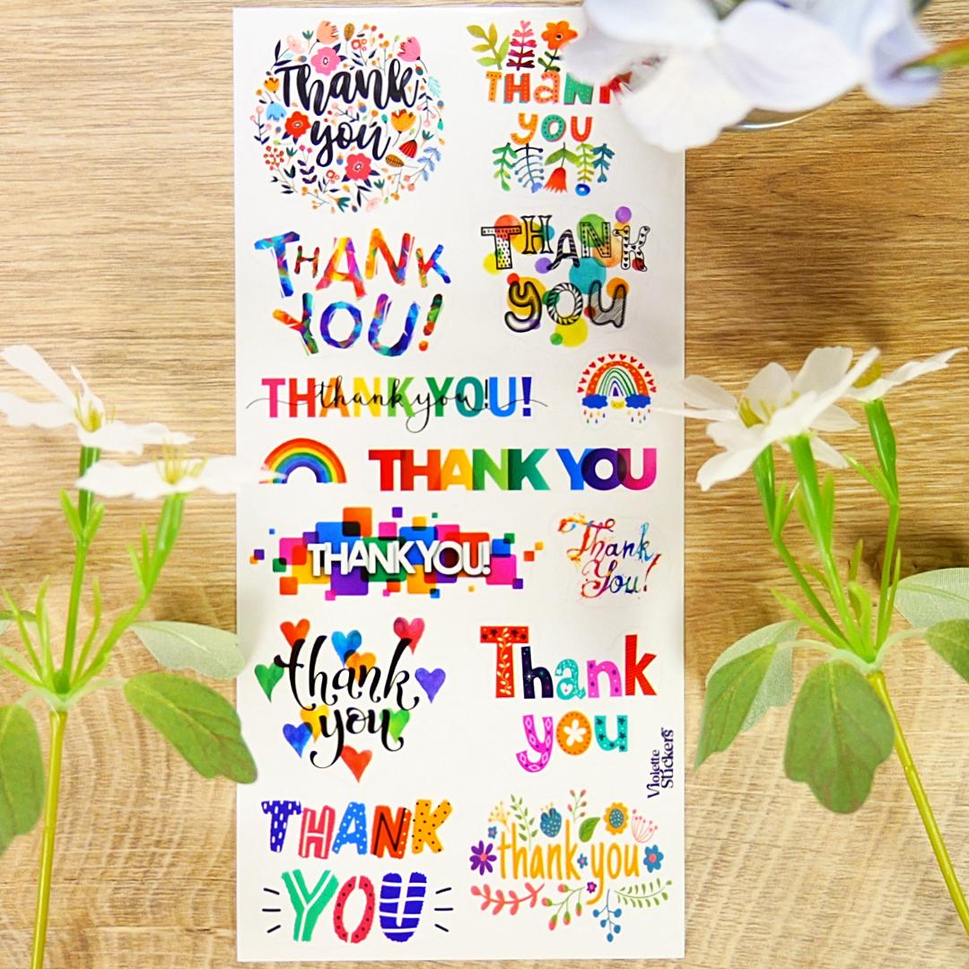 Thank You Stickers - Rainbow Colorful Sticker Sheets