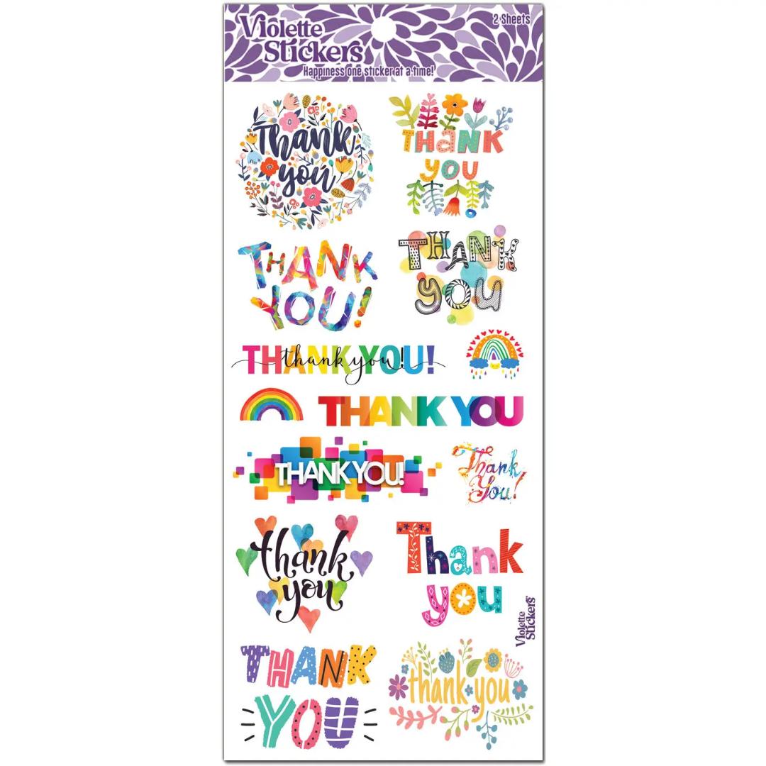 Thank You Stickers - Rainbow Colorful Sticker Sheets