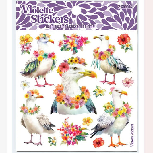 Seagulls with Leis Stickers - Whimsical Nature Sticker Sheets