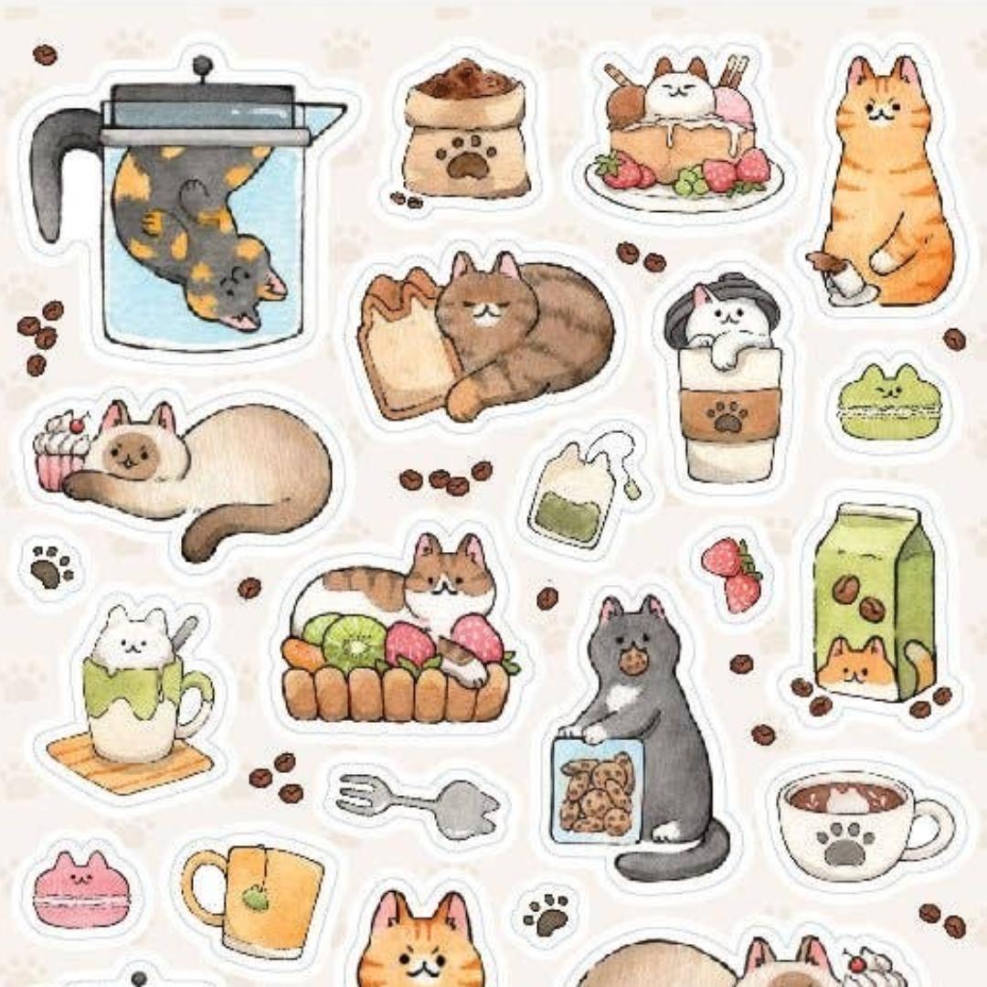 Cat Stickers - Kitten Cafe Treats Sticker Sheet