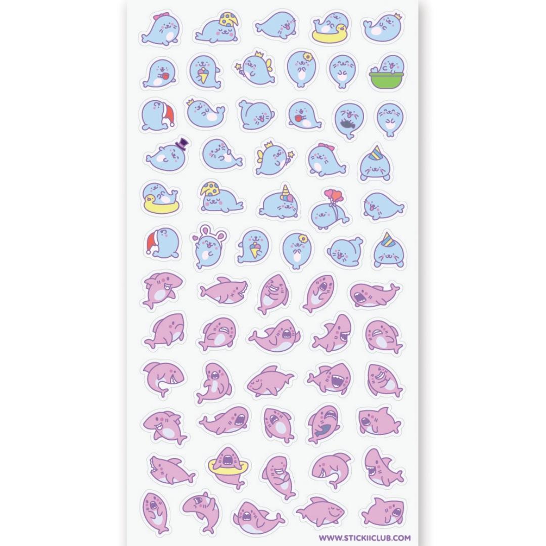 Seal & Shark Stickers - Mini Kawaii Seals & Sharks Sticker Sheet