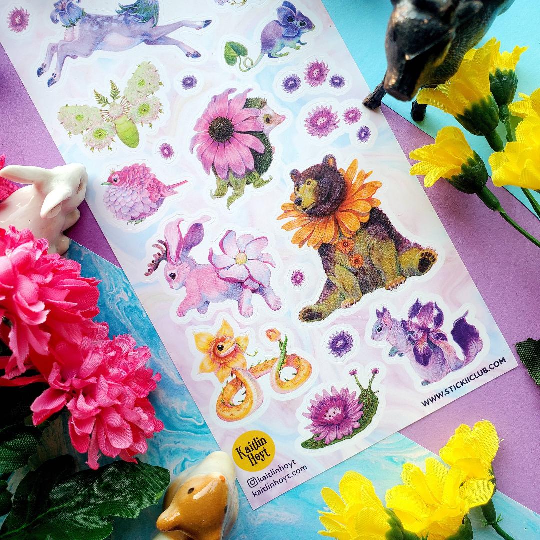 Flower Animal Stickers - Unique "Fleurlings" Sticker Sheet