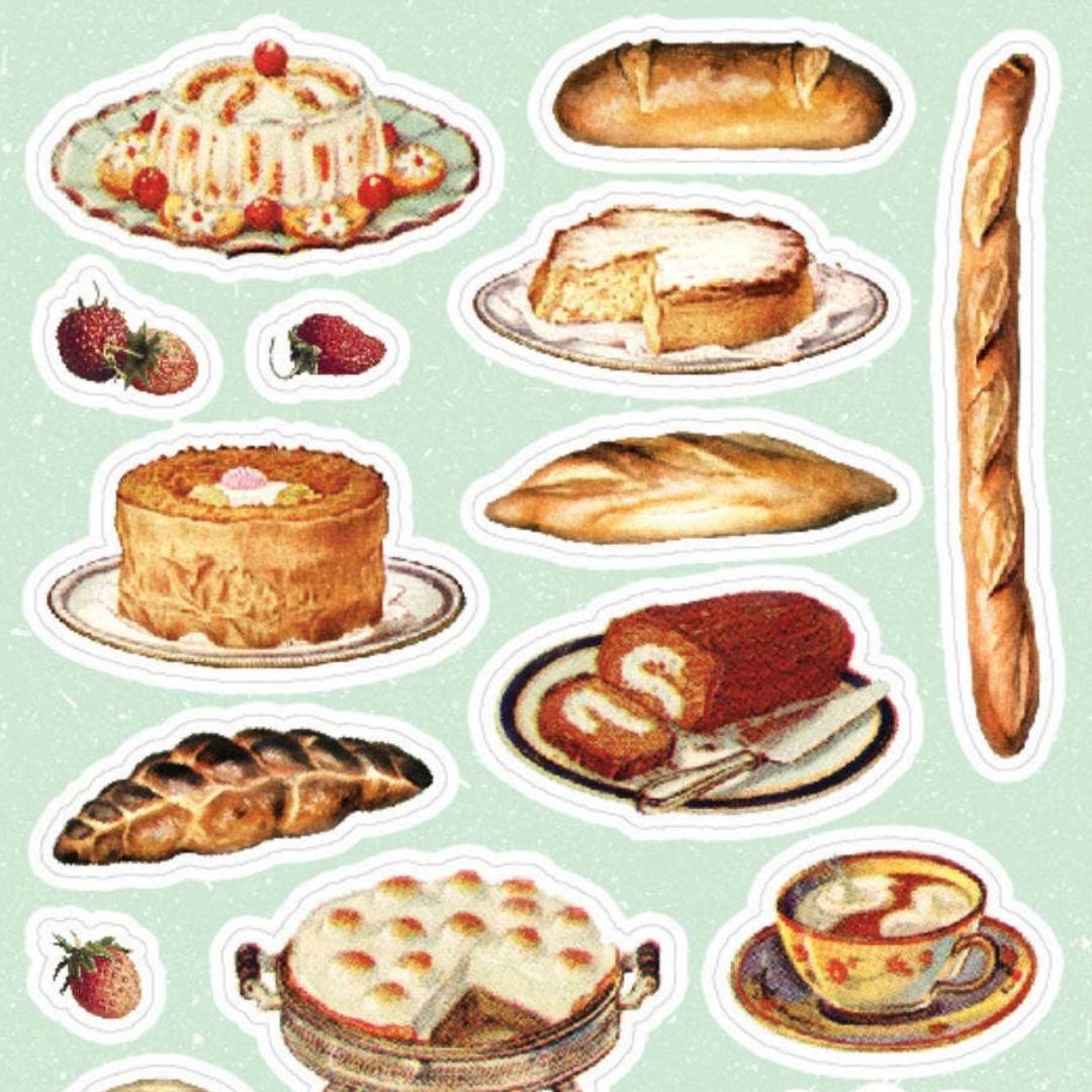 Food Stickers - Vintage Retro Bakery Delights Sticker Sheet