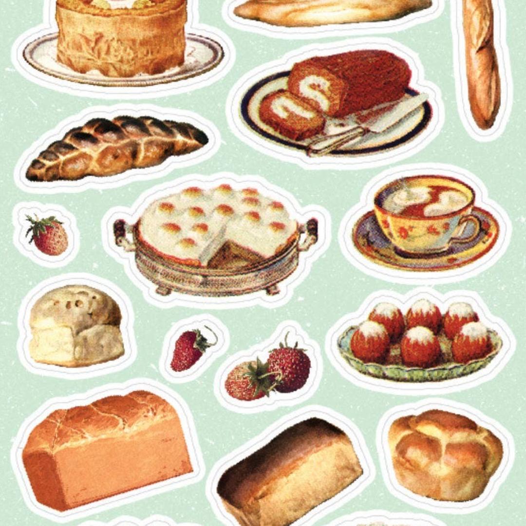 Food Stickers - Vintage Retro Bakery Delights Sticker Sheet