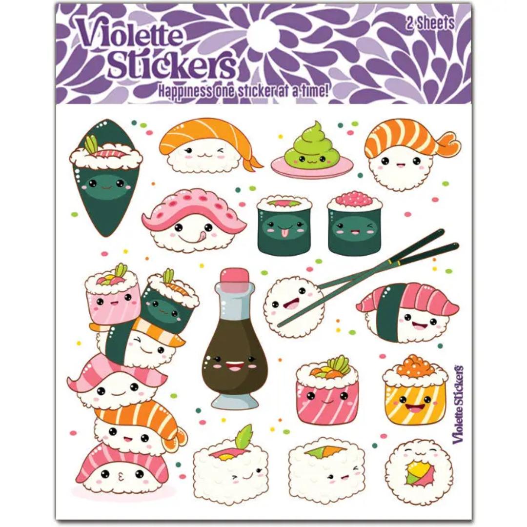 Happy Sushi Stickers - Cute Sashimi Food Sticker Sheets