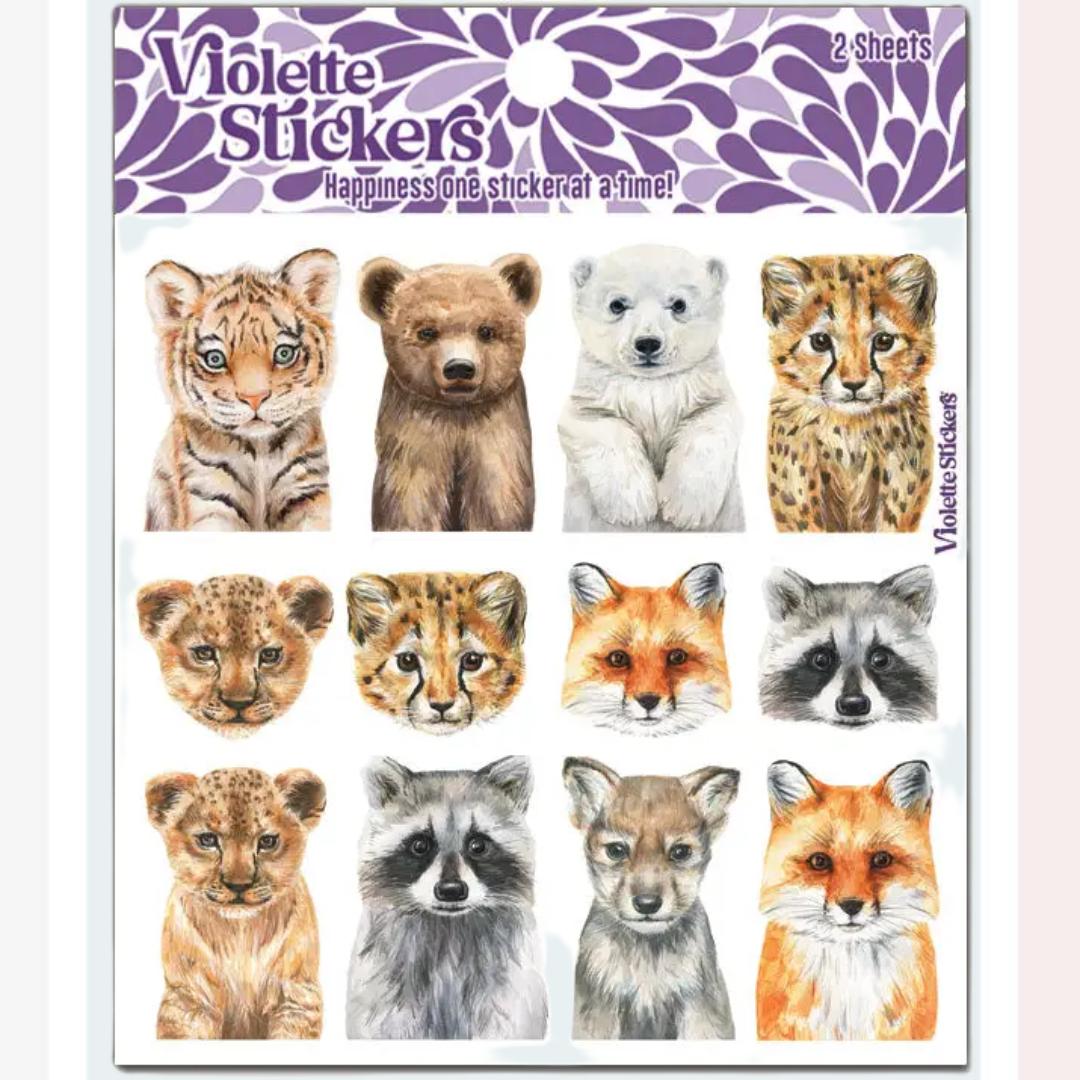 Pocket Animal Stickers - Baby Wild Animals Sticker Sheets
