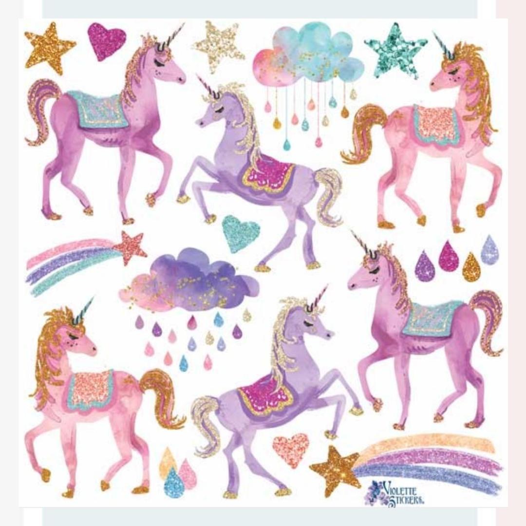 Pink Unicorn Stickers - Colorful Fantasy Sticker Sheets