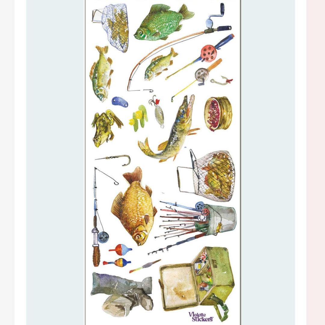 Fishing Stickers - Retro Vintage Fish, Nature, & Lake Sticker Sheet