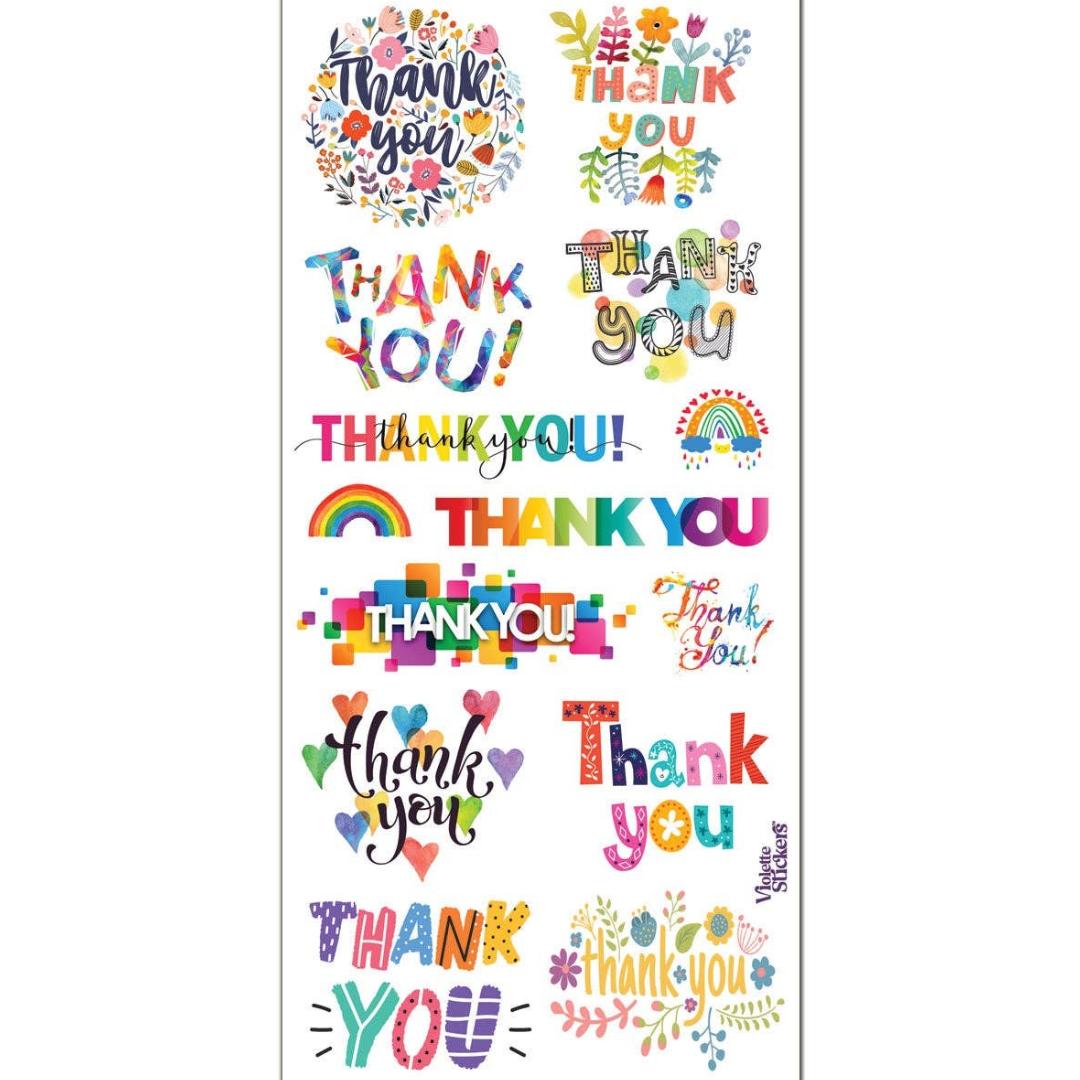 Thank You Stickers - Rainbow Colorful Sticker Sheets
