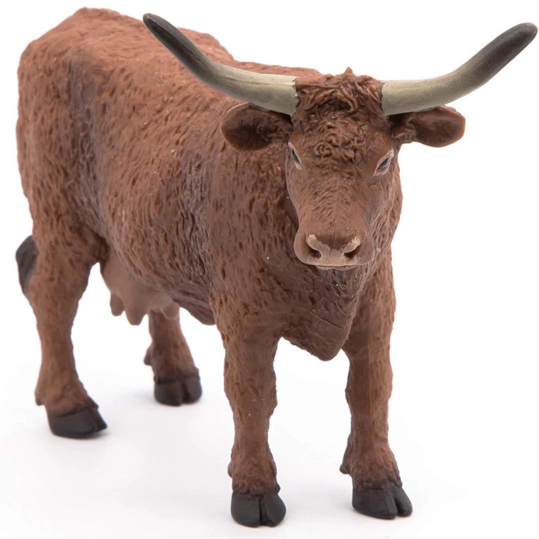 Salers Cow Figurine - Hand Painted Farm Animal Toy Figure - Papo 51042