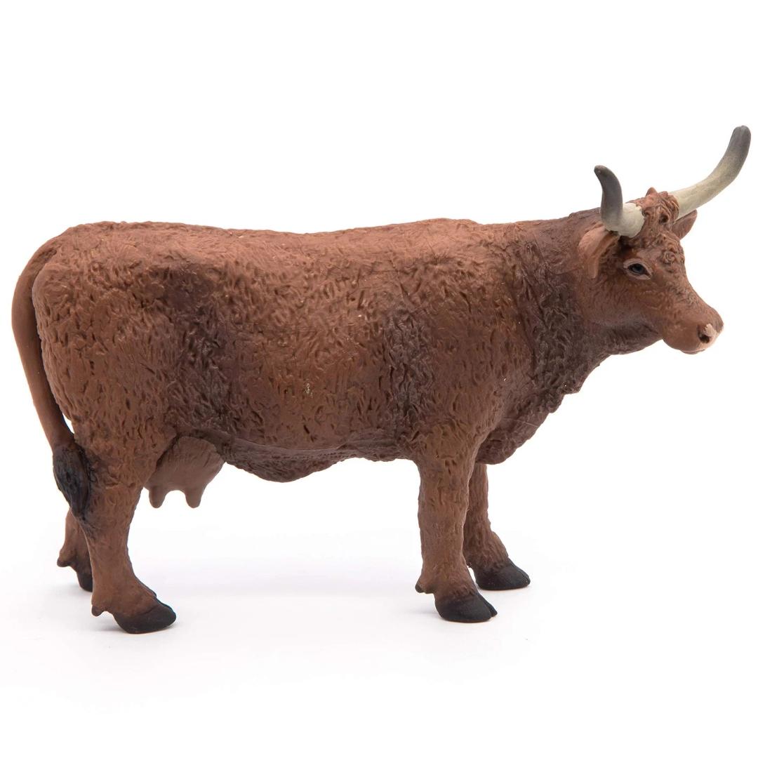Salers Cow Figurine - Hand Painted Farm Animal Toy Figure - Papo 51042